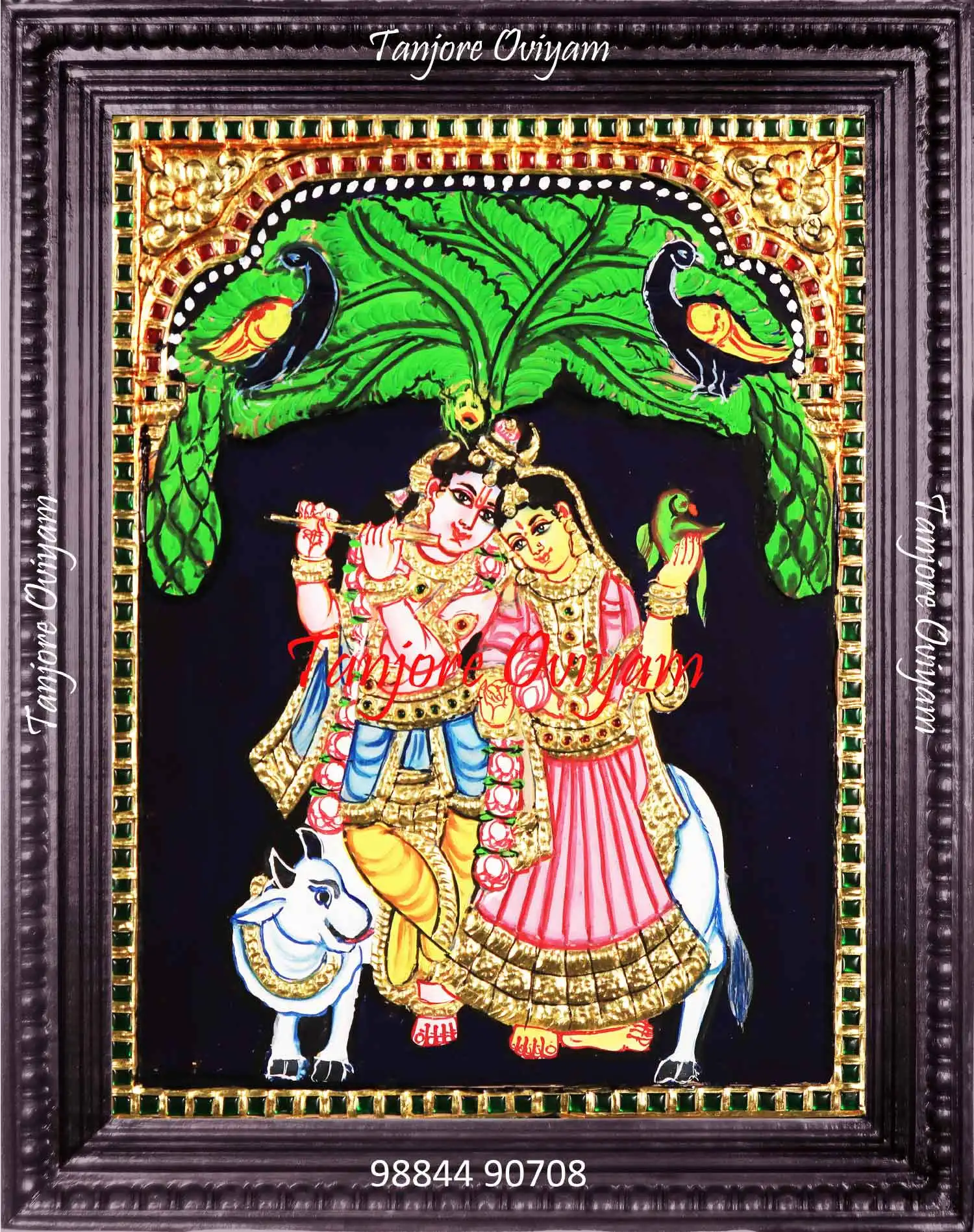 Punnaimara Radha Krishna Tanjore Painting with Flute